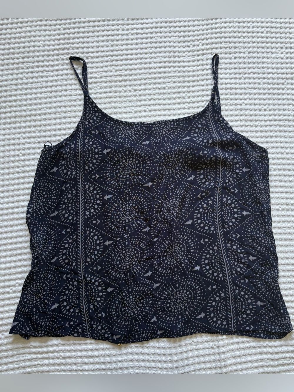 Lovestitch Navy Print Gold Sequin Lace Up Tank Top Boho Embellished M - Picture 6 of 6